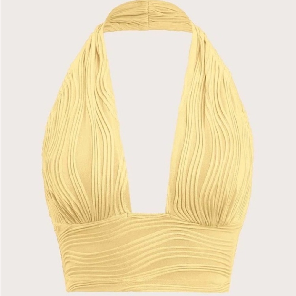 NWOT - SHEIN ICON Solid Backless Halter Top Pastel Yellow